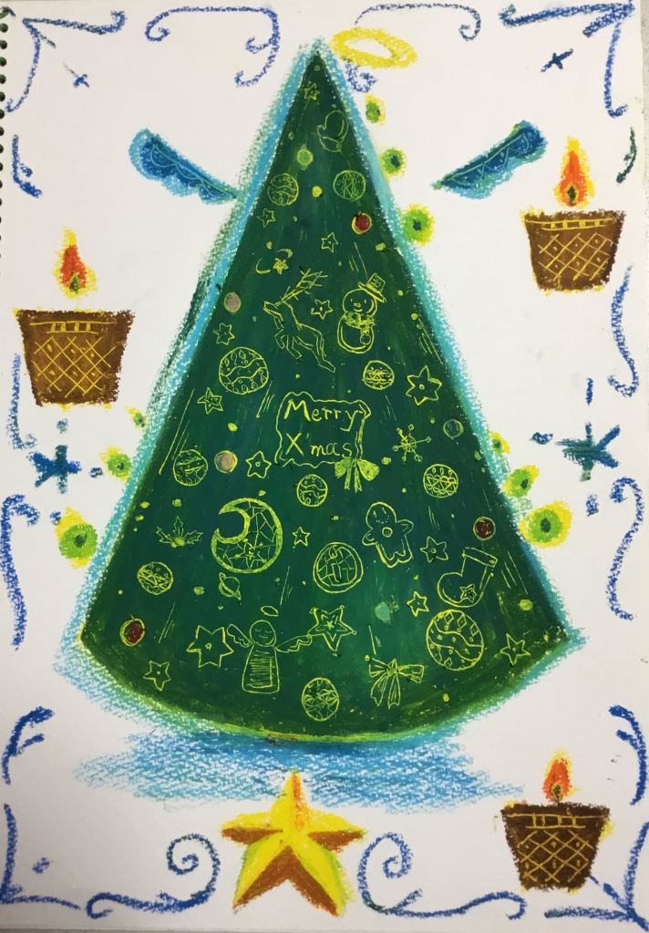 絵画クラス　スクラッチで描くクリスマス